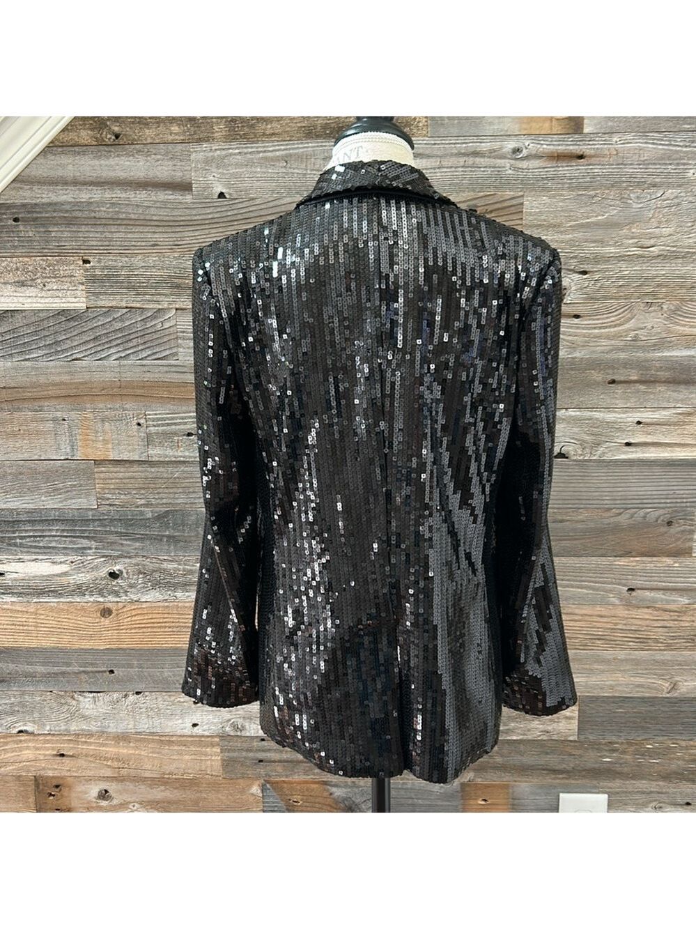 NWT Susana Monaco Black Sequin Blazer Front Snap Size Small - Picture 7 of 13